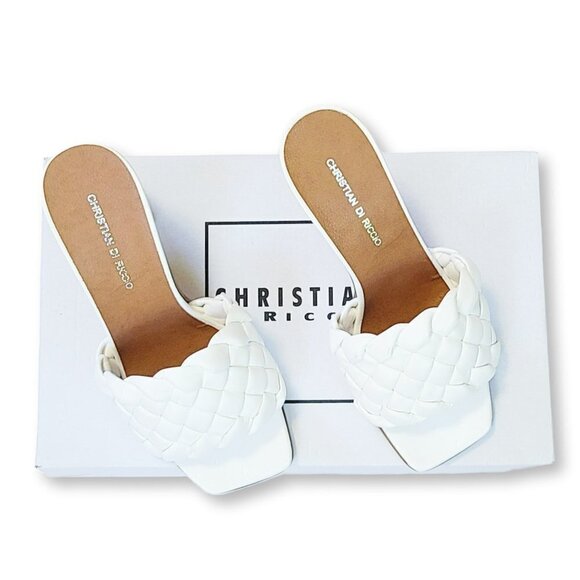 NWT CHRISTIAN DI RICCIO White Braided Band Heel Slip-on Sandals - Picture 5 of 7